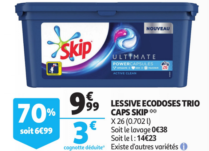 Optimisation Auchan: 26 capsules de lessive Skip à moins de 1€ !